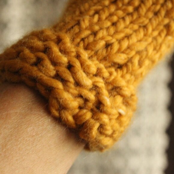 Hand Knit Fingerless Gloves, Armwarmers in Mustard Yellow Yarn, Womens - Picture 7 of 9